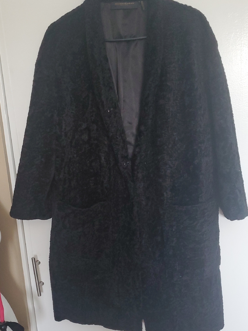 New Donna Karan Black Faux Fur Teddy Coat